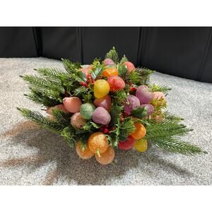 Vintage Christmas Centerpiece Frosted Candy Greenery E.O. Brody Green Bowl